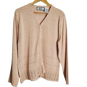 Bice by Sag Harbor Light Pink Crochet Knit V-Neck Button Cardigan Size XL